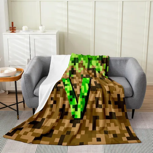 Miniatura 20 de Castle Fairy Manta pixelada de franela de la letra B, manta de forro polar estilo minero, para niños y niñas, niños y adultos, manta mullida