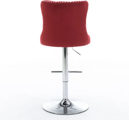 Miniatura 7 de Taburetes de bar giratorios de terciopelo ajustable con altura del asiento de 25 a 33 pulgadas, taburetes de bar con base cromada con respaldo
