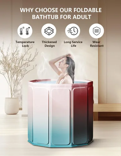 Miniatura 6 de Bañera portátil para adultos, bañera plegable independiente para ducha, bañera de hielo caliente con espuma térmica gruesa para mantener