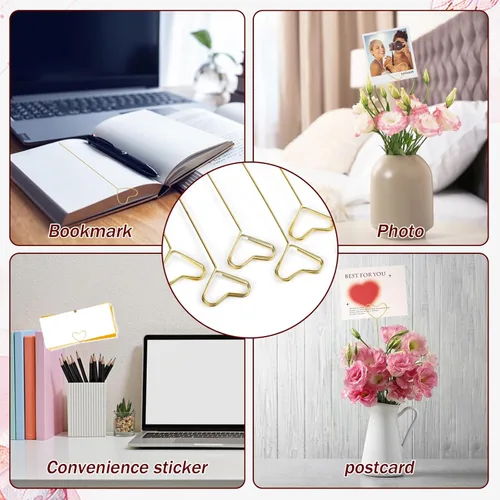 Miniatura 5 de KALIONE 20 tarjeteros de metal con diseño floral, clips de selección de flores en forma de corazón, soportes para números de mesa, tarjeta de metal