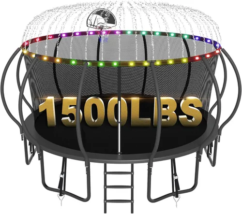 Miniatura 11 de SKYUP 2026 Upgraded 8 10 12 14 15 16 FT 1500lbs Tranpoline for Kids and Adults with Light+Sprinkler+Socks, Recreational Tranpoline with Basketball