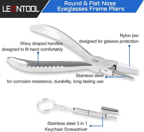Miniatura 2 de Alicates de nailon con punta redonda y plana para lentes de 6 pulgadas, alicates de ajuste, herramienta de reparación de gafas, herramientas