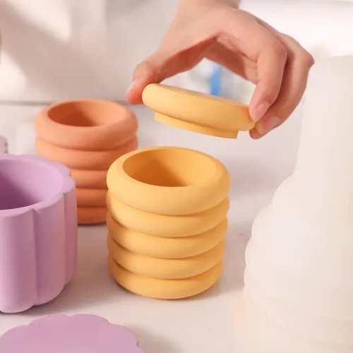 Miniatura 2 de BOOWAN NICOLE Molde de tarro de vela de hormigón con tapa, olla de almacenamiento de cemento, molde de silicona, herramientas para hacer macetas