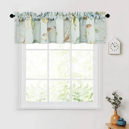 Miniatura 36 de Leeva Cortinas rústicas de cocina con estampado floral verde mezclado de lino para media ventana, para comedor, bolsillo para barra, cafetería