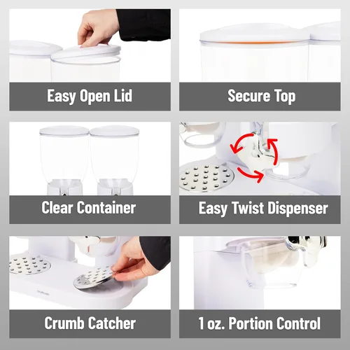 Miniatura 4 de Mind Reader Dispensador doble de alimentos secos, 2 recipientes de encimera de 3.5 L para cereales, granola, dulces, arroz y granos de café