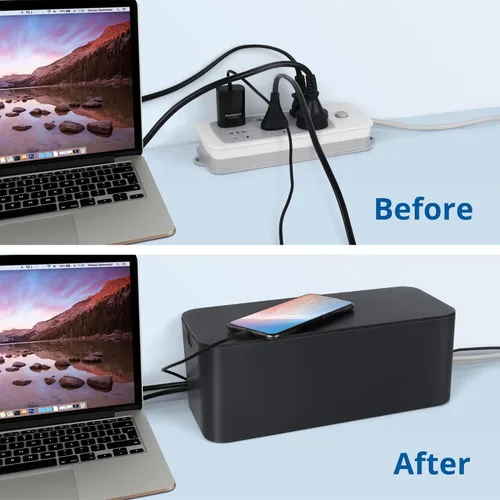 Miniatura 4 de ZhiYo Caja organizadora de cables negra, paquete de 2 cajas organizadoras de cables, tamaño extra grande y mediano, caja oculta para ocultar