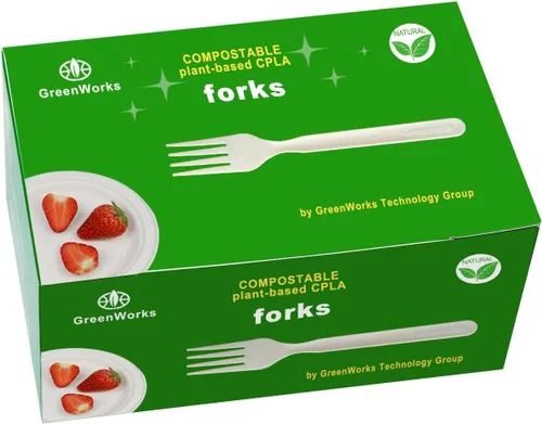 Tenedores, cucharas y cuchillos biodegradables y compostables, cubertería CPLA pesada., Blanco, 100