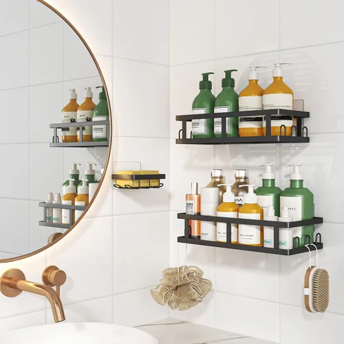 Miniatura 6 de Youvip Organizador de ducha adhesivo sin taladro, organizador de baño con soporte para jabón, estantes inoxidables de gran capacidad para ducha