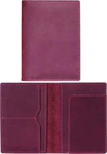 Miniatura 14 de HIFA Funda de cuero para pasaporte, funda para pasaporte hecha a mano con ranura para tarjetas y boletos, piel auténtica, diseño elegante, fácil