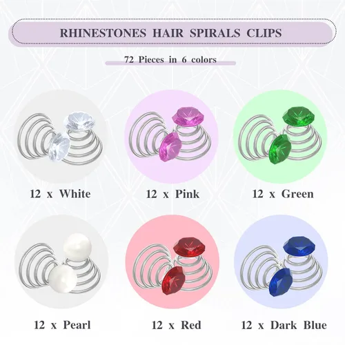 Miniatura 3 de BENBO - Horquillas para el cabello en espiral con diamantes de imitación, 72 unidades, coloridos y brillantes, de cristal, tornados, espirales