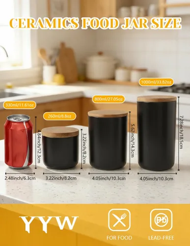 Miniatura 2 de Envase de cerámica para almacenamiento de alimentos con tapa hermética de bambú, envase de cocina de estilo simple para almacenamiento de alimentos