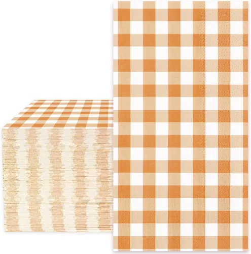 Miniatura 10 de Whaline Servilletas de papel desechables a cuadros de terracota de 3 capas para otoño, Acción de Gracias, cena, toalla de mano para boda, Terracotta