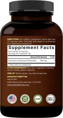 Miniatura 9 de NatureBell Quercetina 500mg - 300 Cápsulas - Suplemento ultra fuerte para un apoyo inmunológico saludable* - Dihidrato de Sophora Japonica
