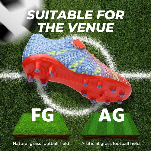 Miniatura 7 de ASHION Botines de fútbol unisex para niños y niñas, para césped firme, sin atar, zapatos de fútbol duraderos