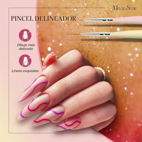 Miniatura 4 de MelodySusie Juego de pinceles para arte de uñas, 6 piezas de herramientas de pintura con pincel de gel de extensión, cepillo de pulido, cepillo