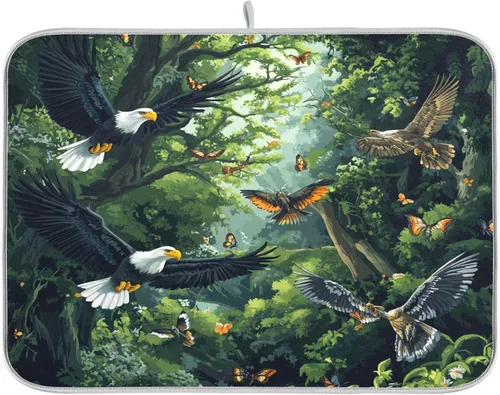 Miniatura 56 de Tapete de secado de platos de primavera naranja con flor de amapola para encimera de cocina, tapete escurridor absorbente de microfibra, tapete
