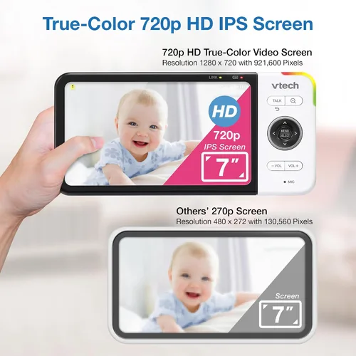 Miniatura 3 de VTech VM928-2HD - Monitor de bebé con pantalla HD de 720p de 5 pulgadas y 2 cámaras, vista de ángulo amplio de 110°, panorámica/inclinación/zoom