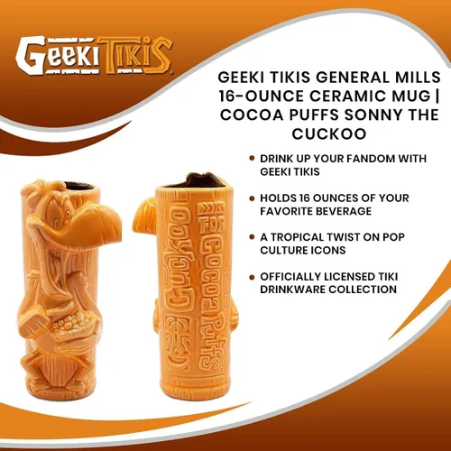 Miniatura 6 de Geeki Tikis General Mills Taza de cerámica, Cocoa Puffs Sonny the Cuckoo Taza Tiki oficial de la mascota de cereales coleccionable, vasos