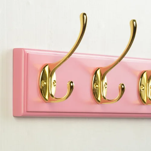 Miniatura 8 de Perchero de bambú para montaje en pared, 17 pulgadas, 4 ganchos dobles, paquete de 2, rosa y dorado