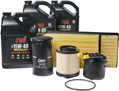 Doc's Diesel Kit de mantenimiento de aceite sintético completo 10W-30 + filtro DFD4615+D6128+DPA6109+DOCS10W30-3 | Compatible con Ford 6.7L