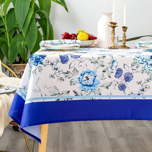 Miniatura 3 de EHouseHome - Mantel para interior y exterior, resistente al agua y a las manchas, de tela de poliéster, 52x70 pulgadas, rectangular, azul de China