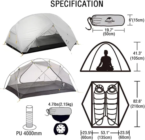 Miniatura 3 de Naturehike Mongar - Tienda de campaña para mochileros para 2 personas, ligera para 3 estaciones, impermeable, para senderismo, barras transversales