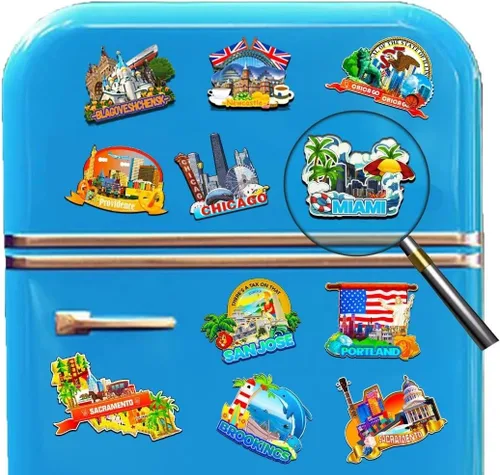 Miniatura 4 de Imán de madera para nevera de Miami Florida USA Monumentos 3D de viaje coleccionables, recuerdos decorativos hechos a mano -2643