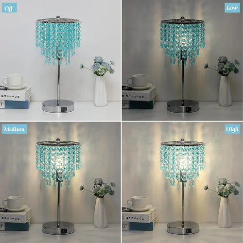 Miniatura 3 de Lámpara de mesa de cristal con control táctil, lámparas de mesita de noche con doble USB para dormitorio, lámpara de mesita de noche regulable de 3