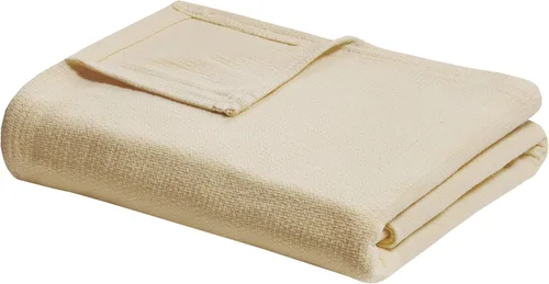 Miniatura 12 de Madison Park Freshspun Tejido de cesta de lujo manta de algodón crema 108x90 tamaño King Tejido de cesta suave, acogedora, premium 100% algodón