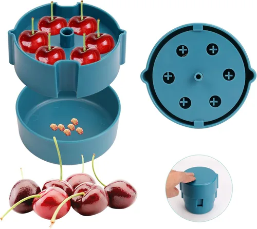 Miniatura 7 de Cherry Pitter - Herramienta portátil de descorazonador de cerezas, hoyos de hasta 6 cerezas a la vez, apta para lavavajillas, construcción de ABS