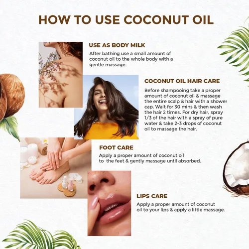 Miniatura 5 de Aceite de coco orgánico a base de plantas para piel y cabello Aceite de coco puro para cabello dañado, hidratación profunda y masaje Aceite