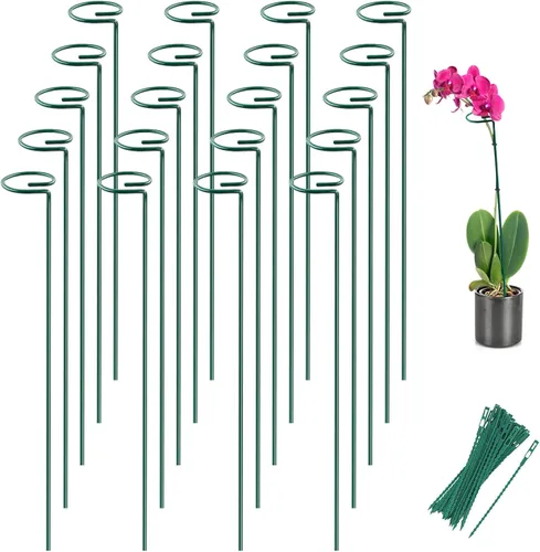 Miniatura 12 de Joyhalo Paquete de 12 estacas para plantas, estacas de soporte para plantas de 16 pulgadas, soporte de palos para plantas con 24 lazos giratorios