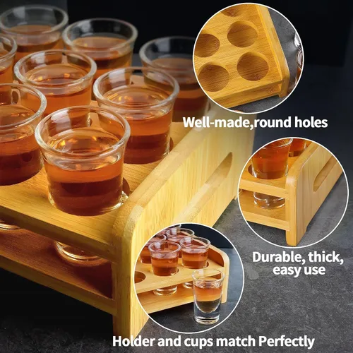 Miniatura 4 de Juego de 12 bandejas para servir vasos de chupito de 1 onza/1.0 fl oz, base gruesa con soporte organizador para fiesta de tequila, club, bar, hogar