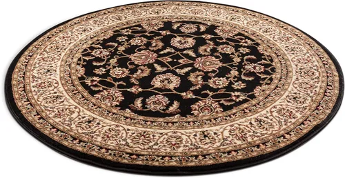 Miniatura 4 de Well Woven Barclay Collection Sarouk - Alfombra redonda negra de 5 pies para sala de estar, dormitorio y comedor Negro