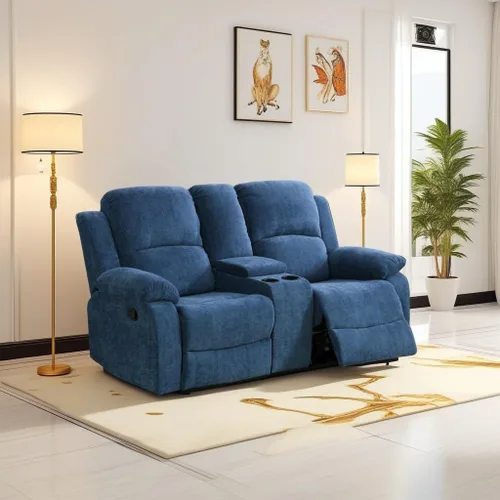 Miniatura 17 de Conjunto de sofá para sala de Estar, sillón reclinable de cuero transpirable, sofá de 3 plazas para cine en casa con portavasos para apartamento