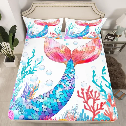 Miniatura 14 de Erosebridal Sábana bajera ajustable con diseño de delfín, diseño de playa oceánica, tamaño individual para niños, niñas, adolescentes, juego de ropa