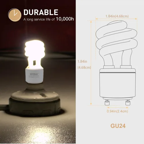 Miniatura 2 de 13 vatios T2 espiral CFL GU24 base de bombilla de luz de 2 clavijas 2700 K 900 lm 120 V 60 Hz Bombilla de Luz - Mini espiral de bloqueo giratorio