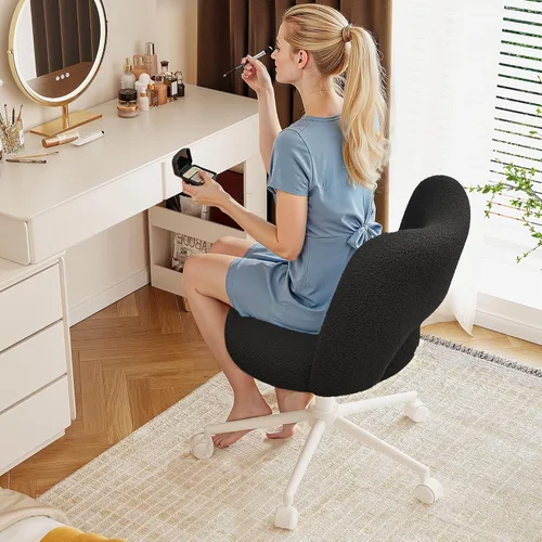 Miniatura 27 de DurayLoly Silla de Tocador con Ruedas Rosa, Linda Silla de Tocador con Respaldo, Silla de Escritorio Ultra-Suave de Felpa, Silla de Oficina Pequeña
