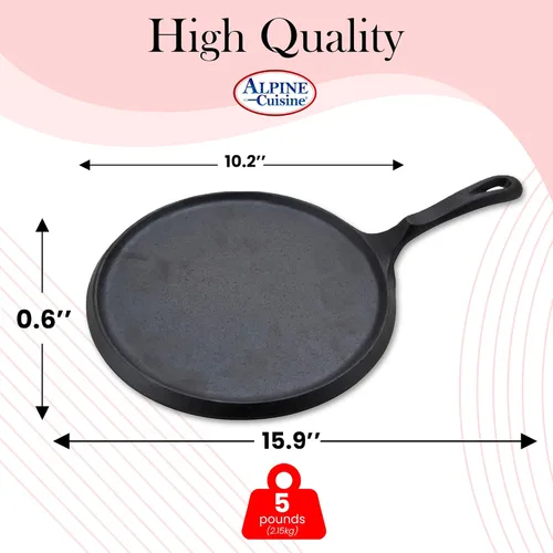 Miniatura 9 de Alpine Cuisine Plancha plana y comal de hierro fundido de 10 pulgadas Presazonada con mango duradero Utensilios de cocina de calefacción