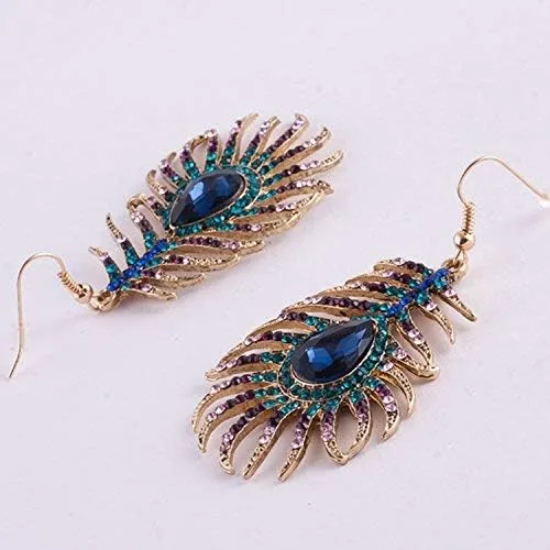 Miniatura 4 de Frogwill Pendientes colgantes de cristal para mujer con diseño de plumas de pavo real