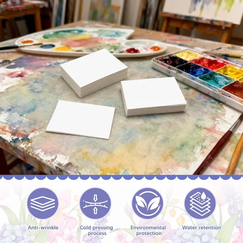 Miniatura 3 de 120 piezas de papel de acuarela de algodón natural de 300 GSM, papel de artista de prensa en frío de 2.5 x 3.5 pulgadas para estudiantes, artistas