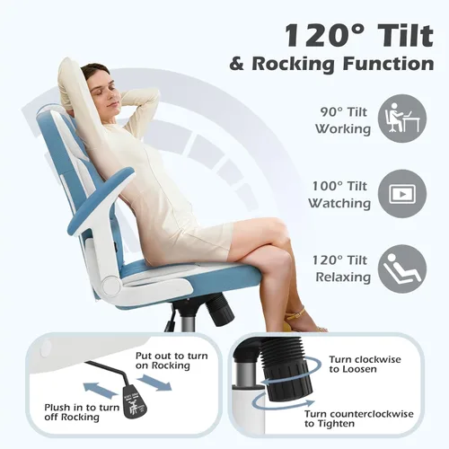 Miniatura 7 de SEATZONE Silla de Oficina Azul de Cuero Ergonómica Sillas de Escritorio Ejecutivas para Computadora Sillas Pequeñas Lindas y Rodantes Sillas