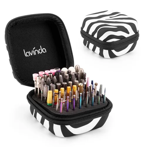 Miniatura 8 de Lavinda Juego de organizador para brocas de uñas rosa, estuche con 64 agujeros a prueba de polvo con espuma de alta densidad - Almacenamiento seguro