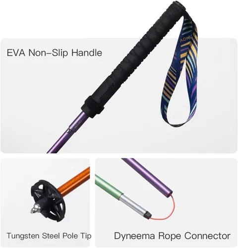 Miniatura 5 de AONIJIE Bastones de senderismo – 2 bastones de senderismo ultraligeros plegables de fibra de carbono con sistema antigolpes y bloqueo rápido