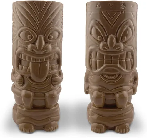 Tiki - Juego de 2 tazas de cerámica coleccionables de cómicas, tazas de café tropicales para la cocina del hogar, cada taza tiene capacidad para 20