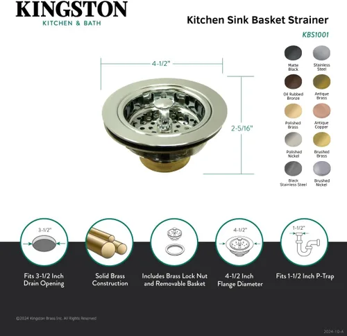 Miniatura 3 de Kingston Brass KBS1002 - Colador de cesta para fregadero de cocina, latón pulido
