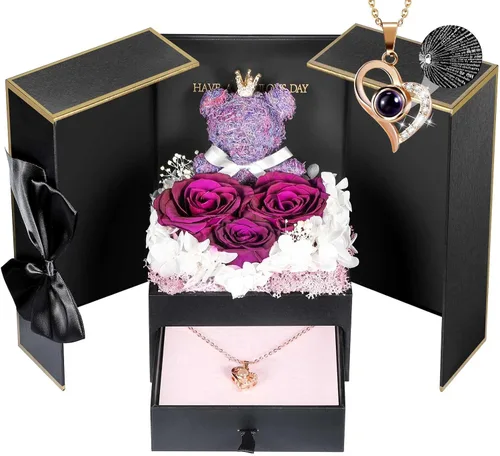 Miniatura 26 de AddWel Regalos para el Día de la Madre, para mamá de hija e hijo, para cumpleaños, rosas reales preservadas con collar de plata de ley con I Love
