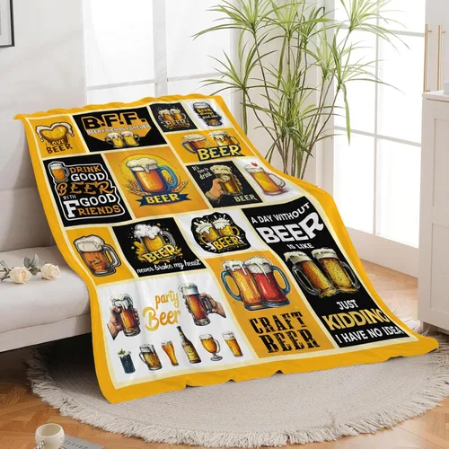 Miniatura 3 de Manta de cerveza, manta de bebida de cerveza, regalos para adultos, mujeres y hombres, súper suave y acogedora manta de felpa mullida mullida