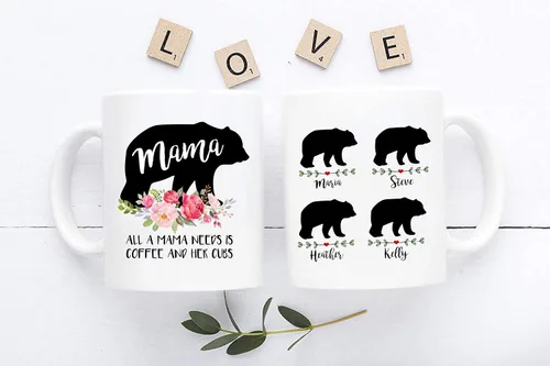 Miniatura 2 de Taza personalizada con oso para mamá, regalo personalizado para Día de la Madre o cumpleaños, de parte de hija o hijo, incluye hasta 9 nombres, taza