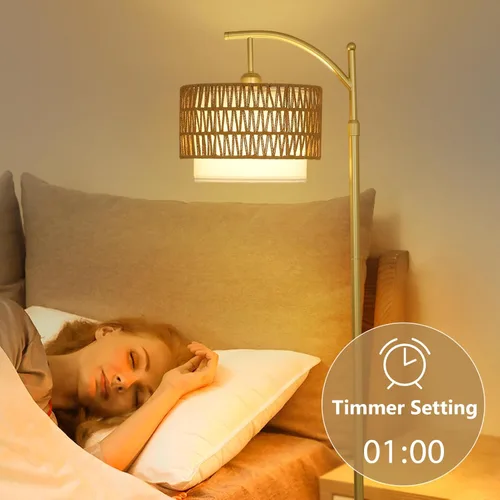 Miniatura 8 de Lámparas de pie doradas para sala de estar con control remoto y bombilla LED regulable, lámpara de pie de arco moderna con 3 temperaturas